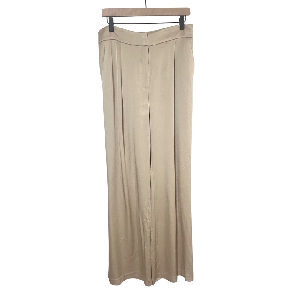 Veronica Beard Robinne Wide Leg Pants Sand Beige Satin High Rise 10 NWT